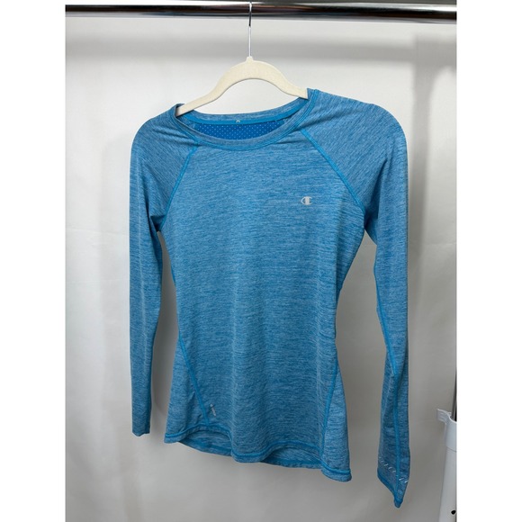 Champion Tops - Champion Vapor Womens Blue Heathered Mesh Back Long Sleeve Athletic Top Small